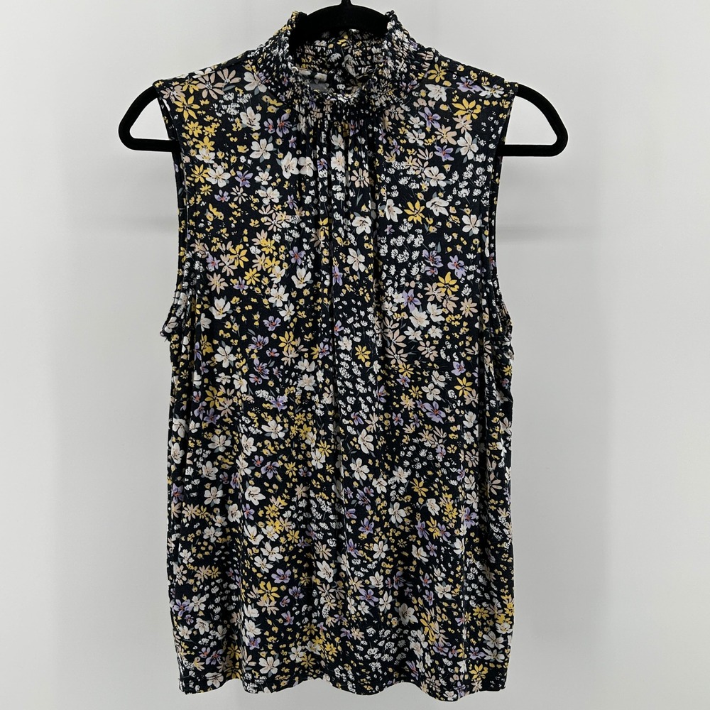 Premise Floral Smocked Mock Neck Blouse M Modal Blend Cottagecore Office Spring
